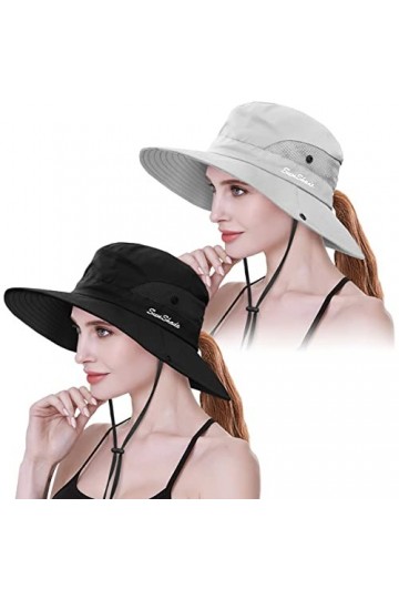 IYEBRAO Lot de 2 chapeaux de soleil pliables en maille pour femme Protection UV UPF 50+ Pour la plage, le jardinage, la pêche