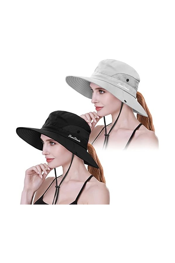 IYEBRAO Lot de 2 chapeaux de soleil pliables en maille pour femme Protection UV UPF 50+ Pour la plage, le jardinage, la pêche