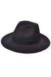 Lanzom - Chapeau de plage Fedora - Bonnet à large bord à enrouleur en paille Panama - FPS 50 - Pour femme - Noir - Taille uni