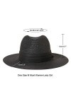 Lanzom - Chapeau de plage Fedora - Bonnet à large bord à enrouleur en paille Panama - FPS 50 - Pour femme - Noir - Taille uni