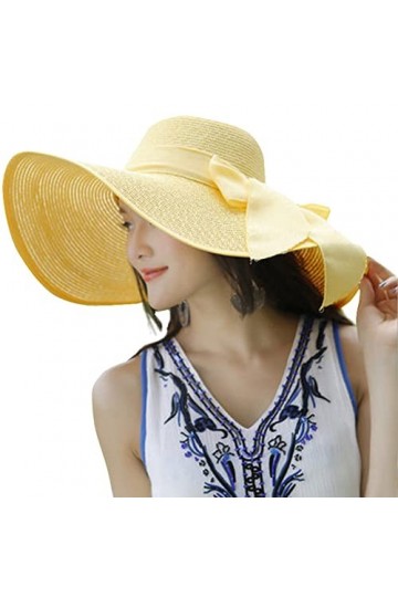 Lanzom Chapeau de paille pliable pour femme avec nœud UPF 50+ - Noir - Taille unique