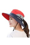 HGGE Chapeau dété pour Femme en Maille à Large Bord de Protection UV avec Trou pour Queue de Cheval - Rouge - Taille Unique