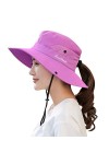HGGE Chapeau dété pour Femme en Maille à Large Bord de Protection UV avec Trou pour Queue de Cheval - Rouge - Taille Unique