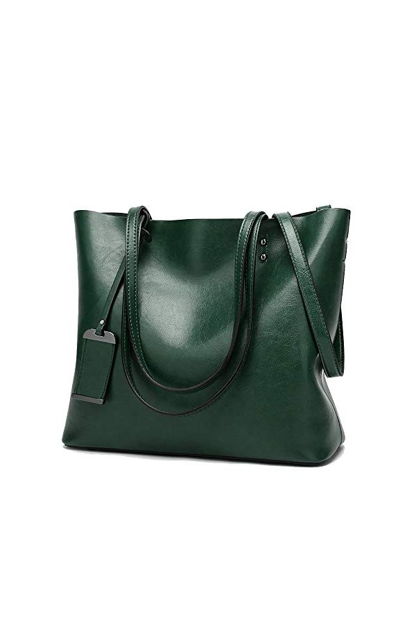 Coolives Tote Sac Cabas en Cuir PU pour Femme Verticale Sacs à Main portés épaule avec Bandoulière Damas Noir