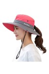 HGGE Chapeau dété pour Femme en Maille à Large Bord de Protection UV avec Trou pour Queue de Cheval - Rouge - Taille Unique