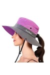 AJG Chapeau de soleil pour femme avec trou pour queue de cheval, large bord, protection UV, chapeau pliable pour lextérieur,