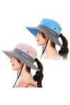 AJG Chapeau de soleil pour femme avec trou pour queue de cheval, large bord, protection UV, chapeau pliable pour lextérieur,