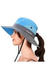AJG Chapeau de soleil pour femme avec trou pour queue de cheval, large bord, protection UV, chapeau pliable pour lextérieur,