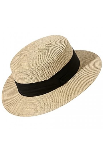 Lanzom Chapeau de soleil pour femme à large bord en paille pliable pour lété, beige, Taille M