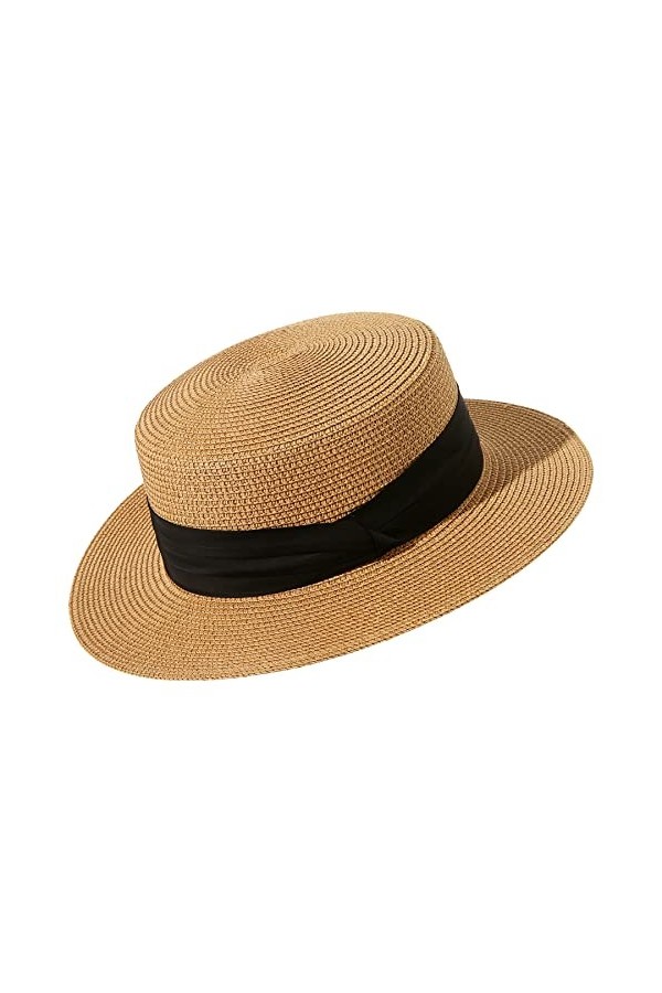 Lanzom Chapeau de soleil pour femme à large bord en paille pliable pour lété, beige, Taille M