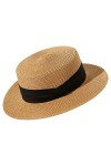 Lanzom Chapeau de soleil pour femme à large bord en paille pliable pour lété, beige, Taille M