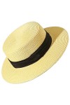 Lanzom Chapeau de soleil pour femme à large bord en paille pliable pour lété, beige, Taille M