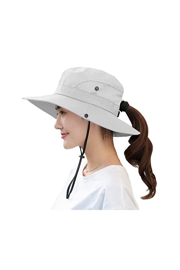 Muryobao Chapeau de soleil pour femme - Protection UV - Pliable - En maille - Large bord - Pour lété, la plage, la pêche - B