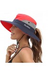 Chapeau de soleil pour femme Protection UV Extérieur Pliable Maille Large Bord Plage Pêche Queue de cheval Seau - Bleu -