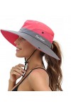 Chapeau de soleil pour femme Protection UV Extérieur Pliable Maille Large Bord Plage Pêche Queue de cheval Seau - Bleu -