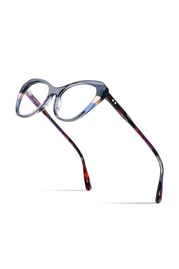 HCHES Lunettes en acétate multicolores monture femmes lunettes œil de chat lunettes pour dames, 3, taille unique