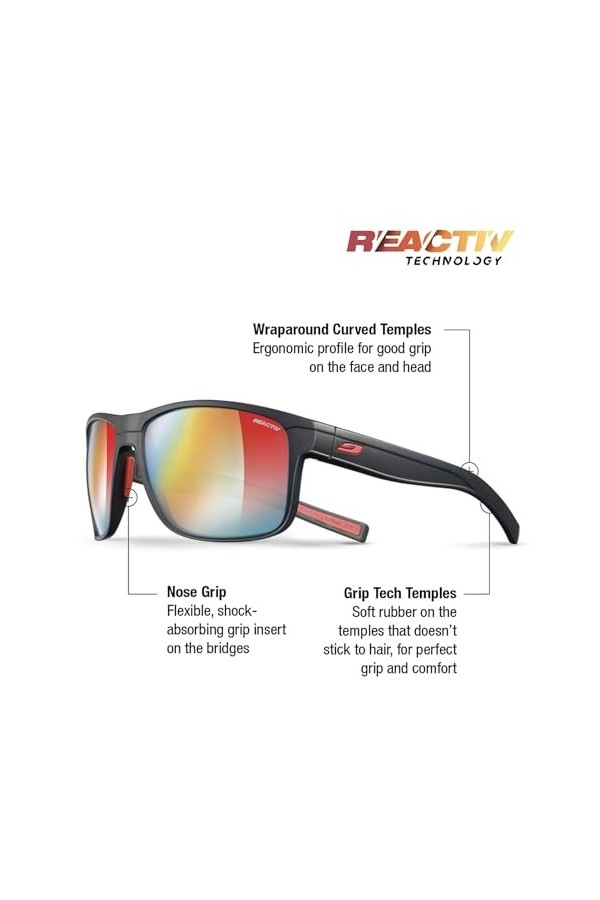 Julbo Lunettes de soleil RENEGADE Adulte Mixte Noir-Rouge Photochromique 1-3