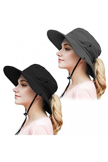 Muryobao Lot de 2 chapeaux de soleil dété pour femme - Protection UV - Large bord - Pliable - Pour pêche safari, Lot de 2 - 