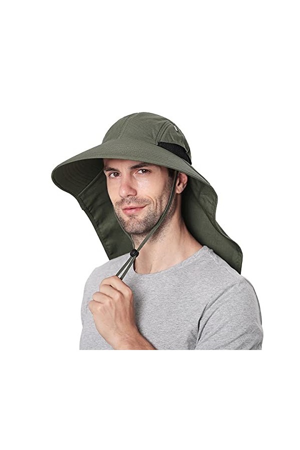 Wmcaps Chapeau de soleil pour homme et femme,Protection UV,Avec large bord,Pliable,Avec rabat,Chapeau de randonnée,Chapeau de