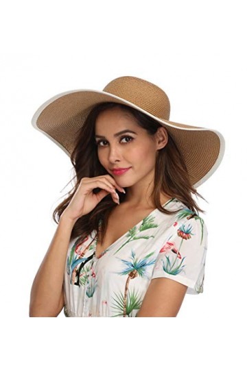 Lanzom Grand chapeau de paille pliable à enrouler avec nœud pour femme UPF 50+ - - Taille unique