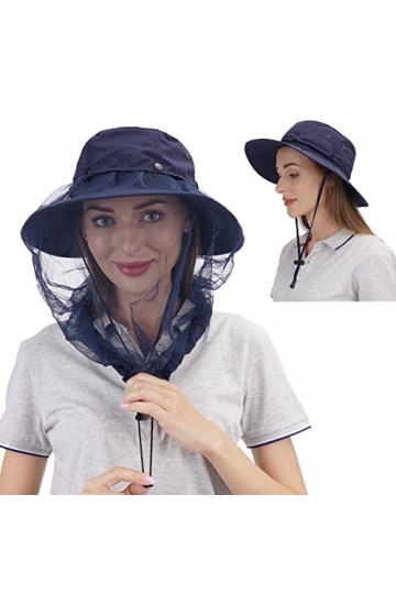 USHAKE Chapeau de safari avec filet caché en maille gris foncé 