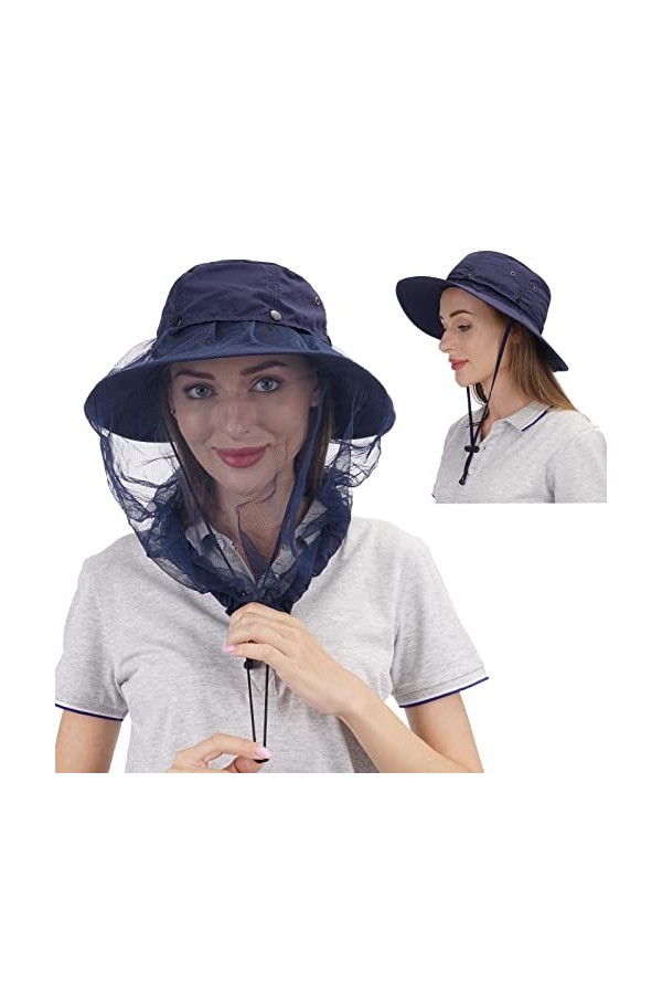 USHAKE Chapeau de safari avec filet caché en maille gris foncé 