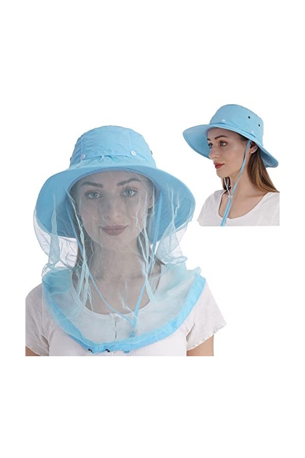 USHAKE Chapeau de safari avec filet caché en maille gris foncé 