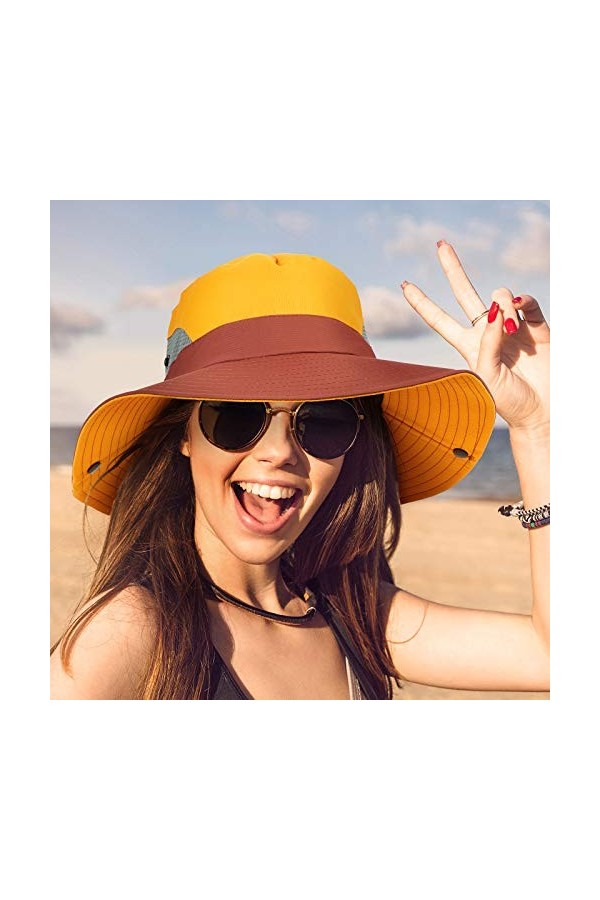 Lot de 6 chapeaux de soleil dété à large bord pour femme - Protection UV - Pliable - En maille - Pour la plage, la pêche