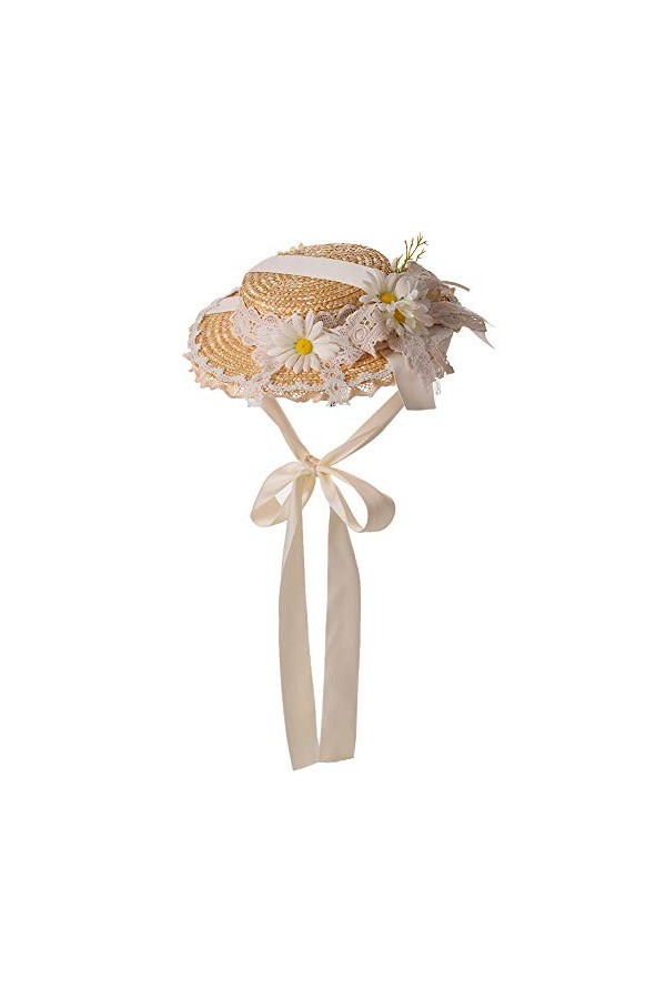 COSDREAMER Chapeau de Soleil Lolita avec Rubans en Dentelle pour Filles et Femmes Blanc 