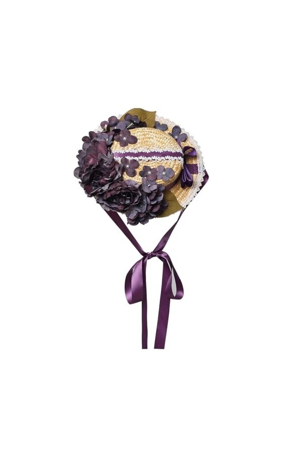 COSDREAMER Chapeau de Soleil Lolita avec Rubans en Dentelle pour Filles et Femmes Blanc 