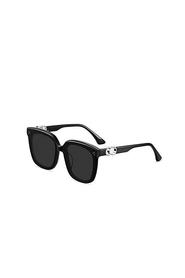 HPIRME Lunettes de soleil en acétate pour femmes, verres en nylon, lunettes de soleil carrées, noir, noir, taille unique