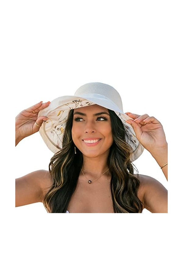 HilyBony Chapeaux de soleil en maille pour femme à large bord - Chapeau de plage dété pour filles - Protection UV - Pliable 