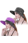 IYEBRAO Lot de 2 chapeaux de soleil pour femme - Protection UV large - Avec cordon de cou - Chapeau de plage - Chapeau de pêc