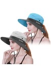 IYEBRAO Lot de 2 chapeaux de soleil pour femme - Protection UV large - Avec cordon de cou - Chapeau de plage - Chapeau de pêc