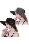 IYEBRAO Lot de 2 chapeaux de soleil pour femme - Protection UV large - Avec cordon de cou - Chapeau de plage - Chapeau de pêc