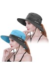 IYEBRAO Lot de 2 chapeaux de soleil pour femme - Protection UV large - Avec cordon de cou - Chapeau de plage - Chapeau de pêc