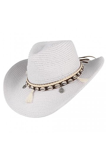 EOZY Chapeau de cowboy en paille pour femme, Blanc., taille unique