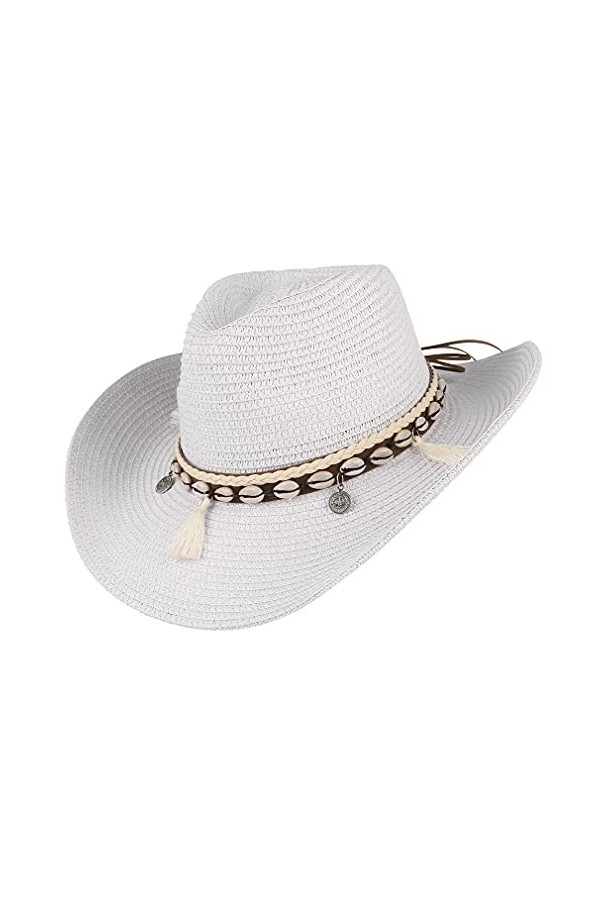 EOZY Chapeau de cowboy en paille pour femme, Blanc., taille unique