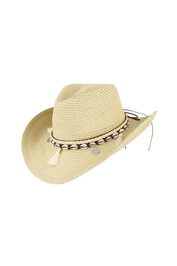 EOZY Chapeau de cowboy en paille pour femme, Blanc., taille unique