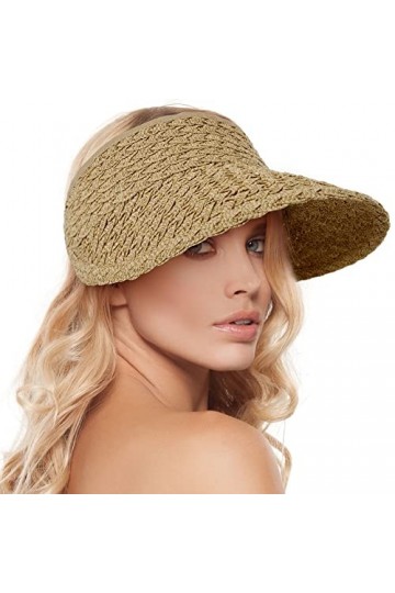 Chapeau de soleil à large bord enroulable en paille pliable pour femme, Mélange de marron., Taille unique