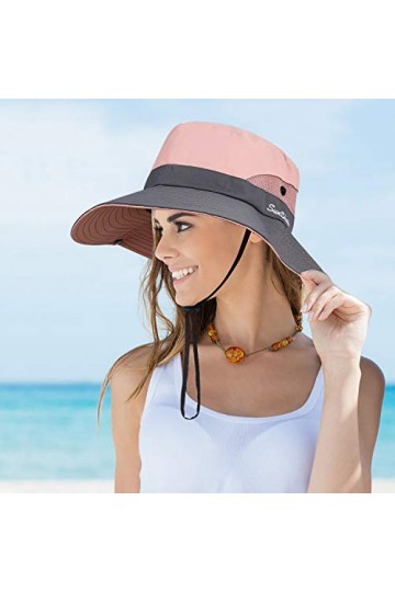 MengH-SHOP Femmes Chapeau Pliable Chapeau de Soleil à Large Bord Protection UV en Maille Chapeau de la Visière Idéal pour Voy