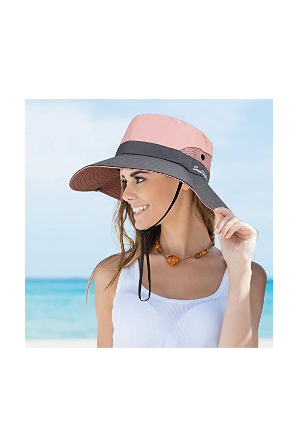MengH-SHOP Femmes Chapeau Pliable Chapeau de Soleil à Large Bord Protection UV en Maille Chapeau de la Visière Idéal pour Voy