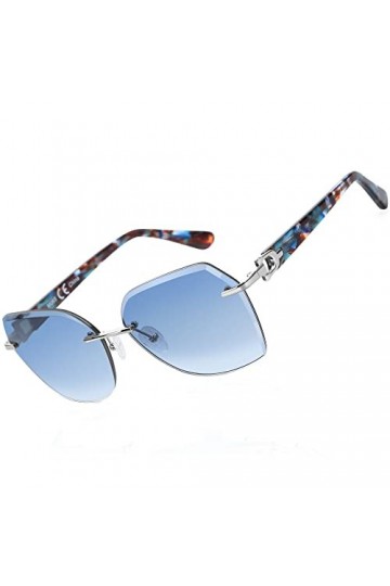 HCHES Lunettes de soleil sans monture pour femmes, coupe géométrique, verres dégradés, protection UV, bleu, taille unique