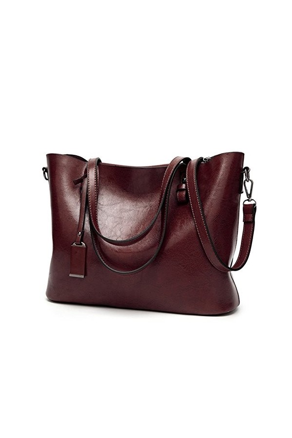 Coolives Tote Sac Cabas en Cuir PU pour Femme Verticale Sacs à Main portés épaule avec Bandoulière Damas Noir