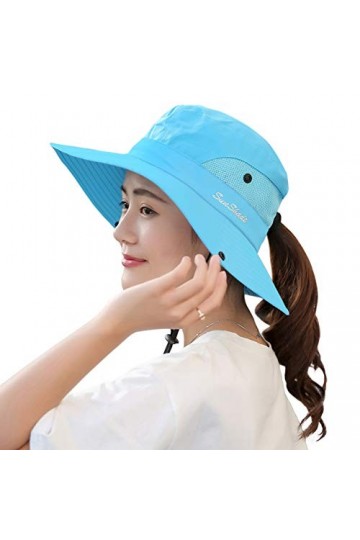 HGGE Chapeau de Soleil pour Femme Pliable avec Trou pour Queue de Cheval Bleu Ciel