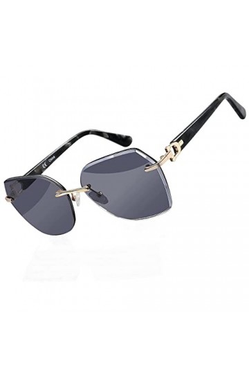 HCHES Lunettes de soleil sans monture pour femmes, coupe géométrique, verres dégradés, protection UV, gris, taille unique
