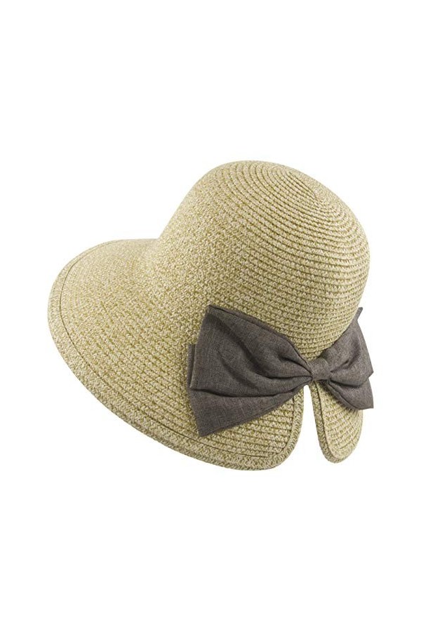 Muryobao Chapeau de paille pour femme à large bord pliable et enroulable Protection UV UPF 50+, B-beige., Taille unique