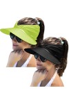 Mukeyo Lot de 2 chapeaux pare-soleil pour femme à large bord Protection UV UPF 50+, Noir et jaune fluo, Taille unique