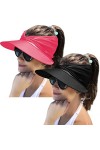 Mukeyo Lot de 2 chapeaux pare-soleil pour femme à large bord Protection UV UPF 50+, Noir et jaune fluo, Taille unique