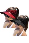 Mukeyo Lot de 2 chapeaux pare-soleil pour femme à large bord Protection UV UPF 50+, Noir et jaune fluo, Taille unique